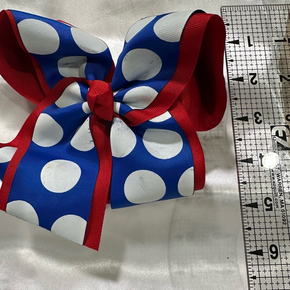 Polka Dot Mega Hair Bow - Blue, White & Red-bundle 2 or more & save on ship - Picture 3 of 7
